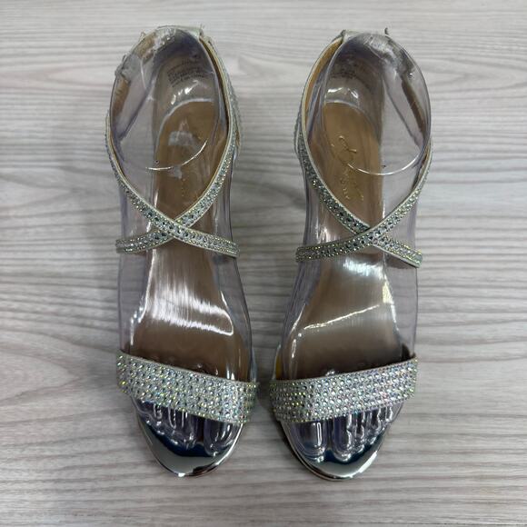 Thalia Sodi Stiletto Heel Darria Rhinestone Sandals WMNS 6M Silver Ankle Straps - Picture 3 of 13
